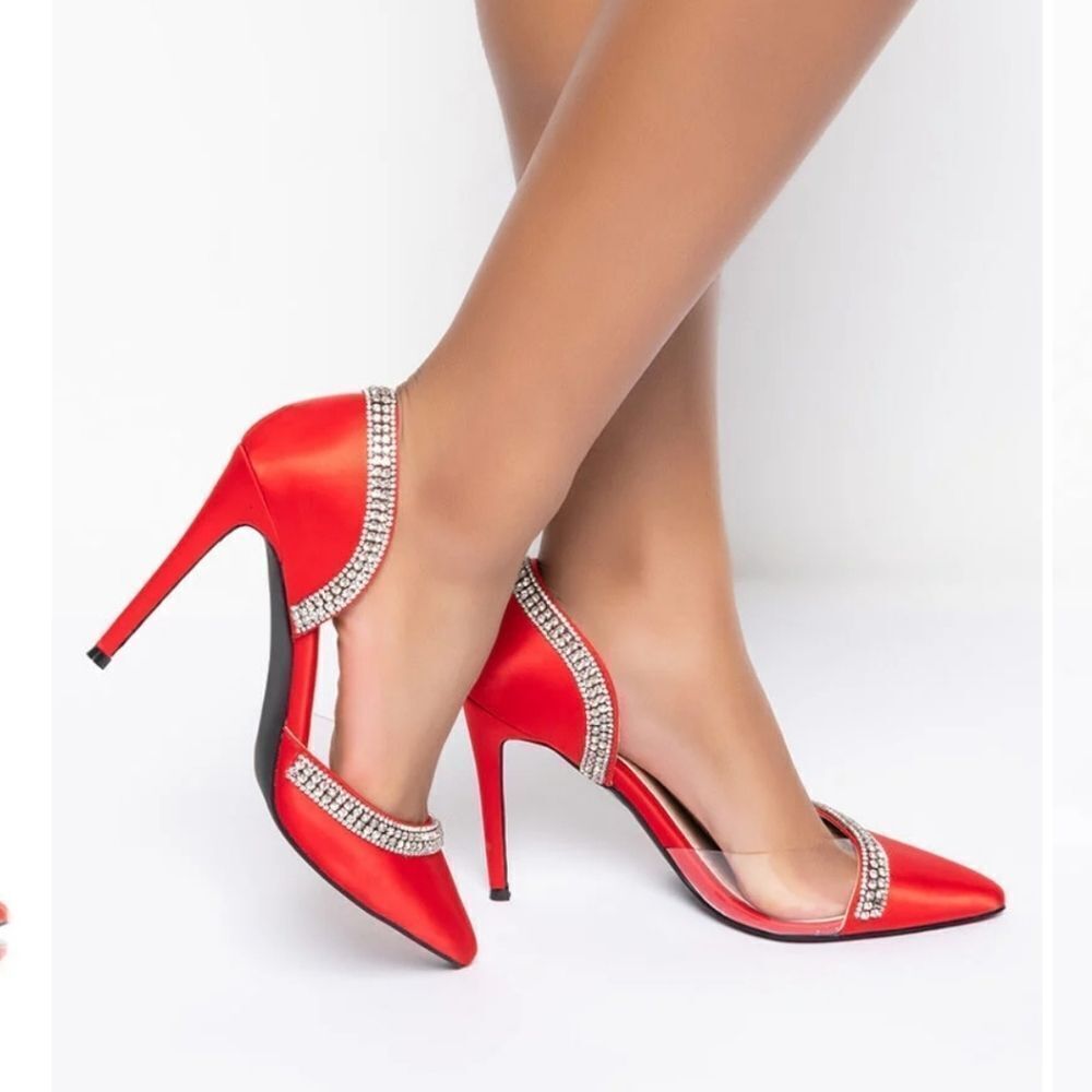 NWB AZALEA WANG RED RHINESTONES STILETTO HEELS - Picture 4 of 5